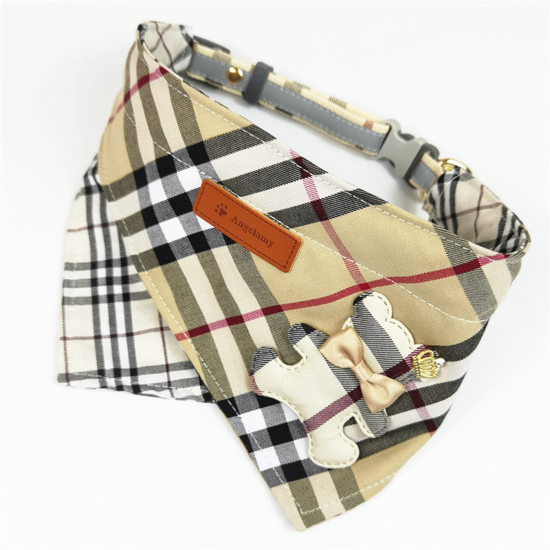 Cute Plaid Pet Bandana – Soft Cotton Saliva Towel for Dogs & Cats