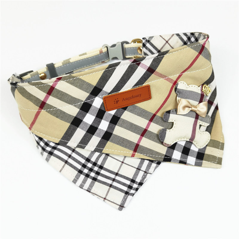 Cute Plaid Pet Bandana – Soft Cotton Saliva Towel for Dogs & Cats